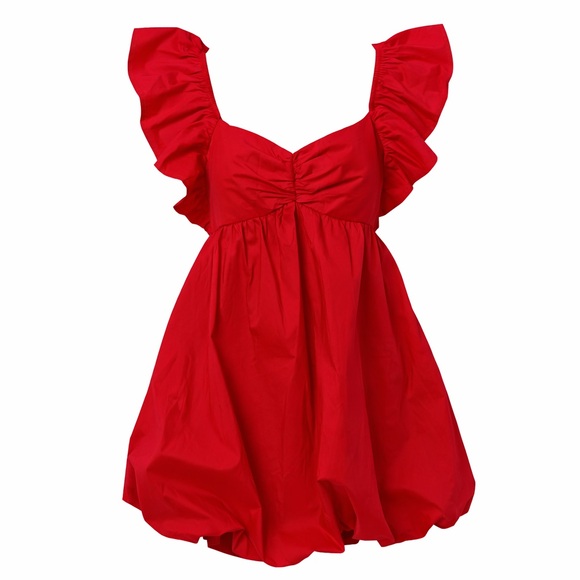 Dresses & Skirts - New Main Strip Red Bubble Hem Mini Dress L Bow Cut-out Back Coquette Y2K Fairy